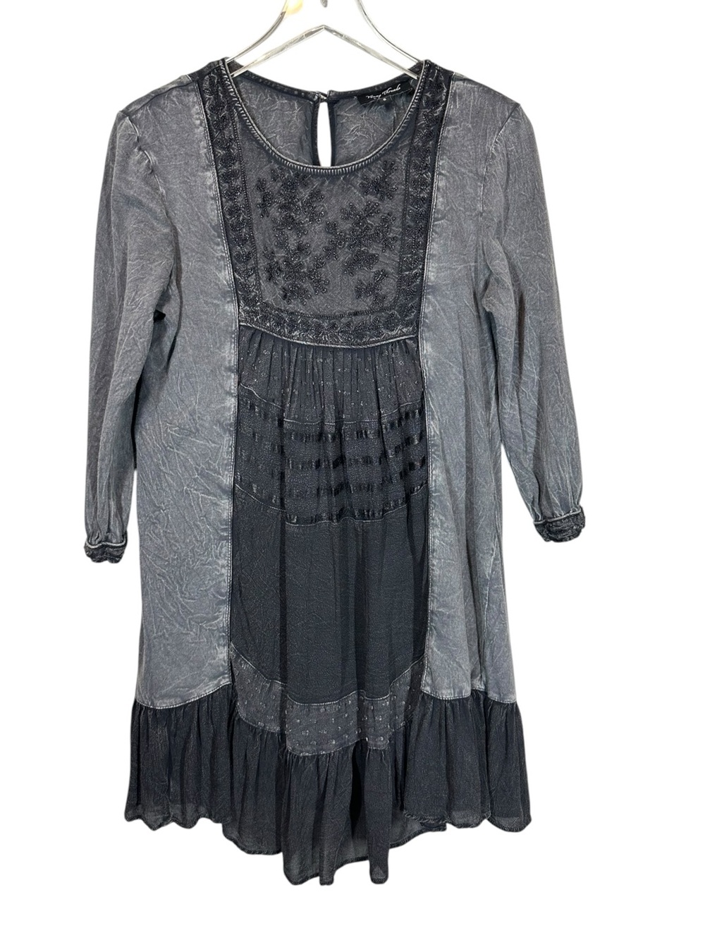 YOUNG THREADS Women's Small Black/Grey Embroidered Mini Dress